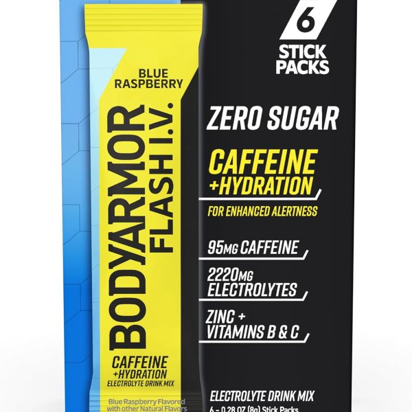 BODYARMOR Caffeinated Flash I.V. Electrolyte Packets Blue Raspberry